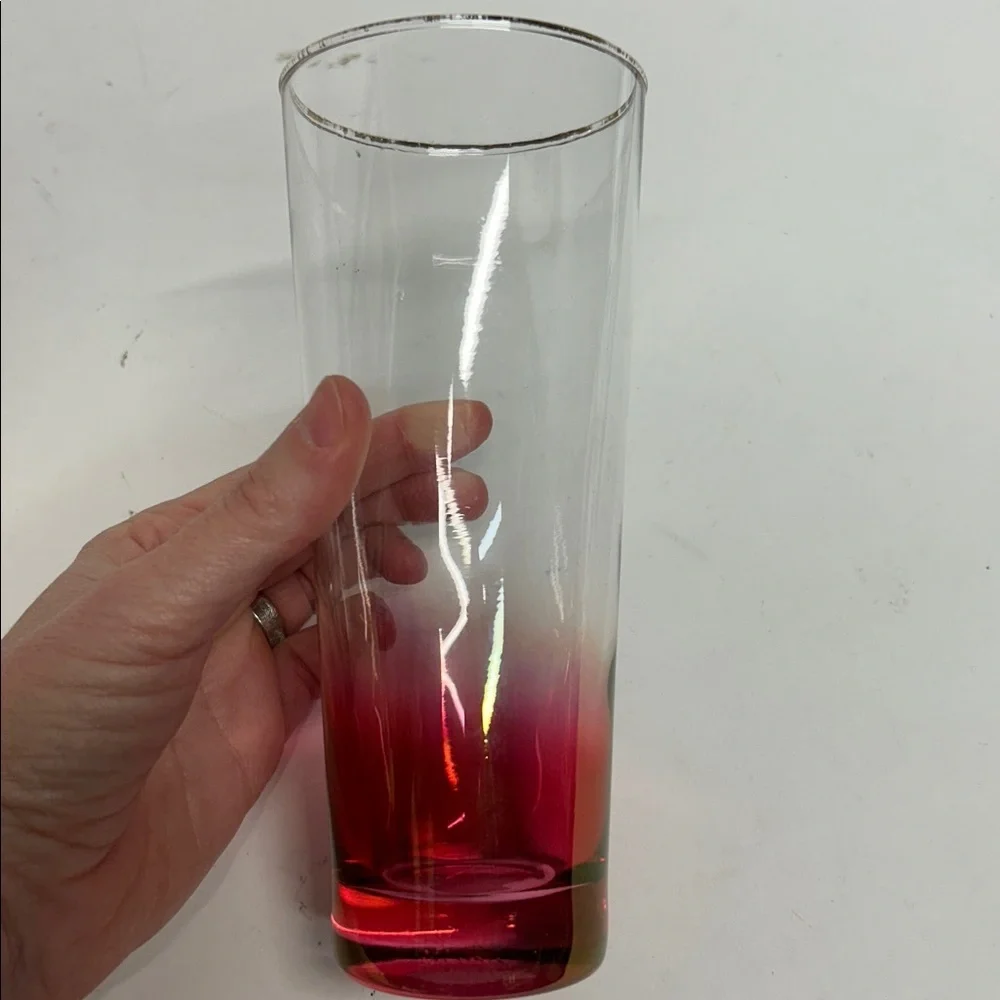 Set of Two Pink Ombre Glasses vintage tall, highball glasses